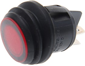 R13-244B8(red), Выключатель клавиша 2-х позиционный (ON-OFF) круглый светодиодный красный герметичный 12B-16A SCI