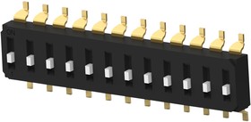 EDS12SGNNTR04Q, DIP / SIP переключатель, приподнятый, 12 схем(-а), Ползунок, SMD (Поверхностный Монтаж), SPST, 24 В