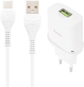 Фото 1/7 Сетевое зарядное устройство (СЗУ) HOCO C12Q Smart 1xUSB, 3А, 18W, QC3.0, LED + Кабель USB Type-C, 1м