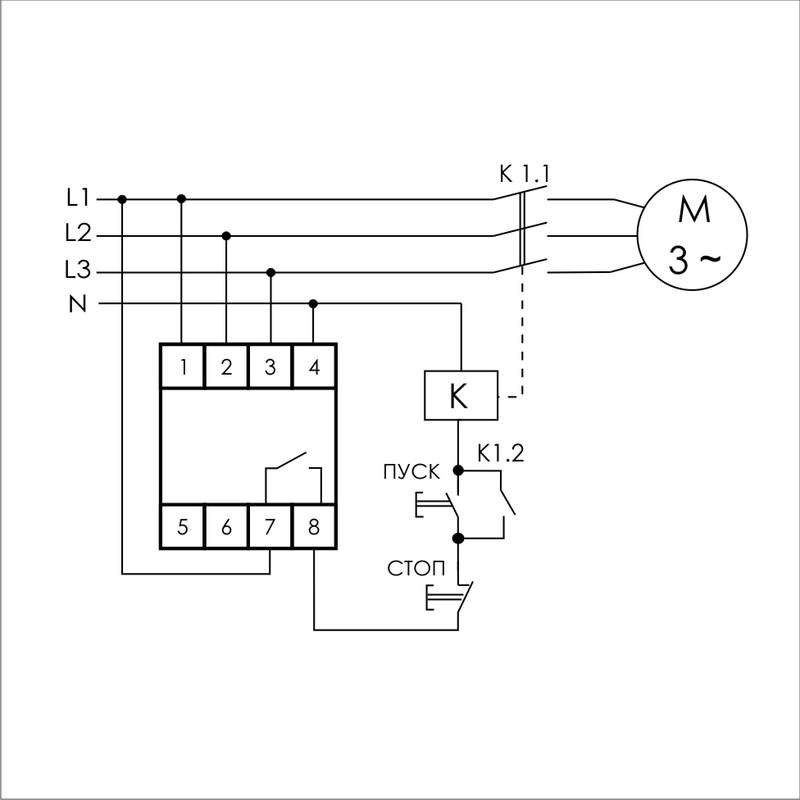 Реле контроля фаз на схеме обозначается