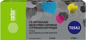 Фото 1/4 Картридж струйный Cactus CS-EPT05A200 голубой (215мл) для Epson WorkForce Pro WF-C878/C879