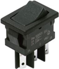 DM61J12S205Q, Switch Rocker ON ON DPDT Quick Connect Curved Rocker 10A 250VAC Bulk