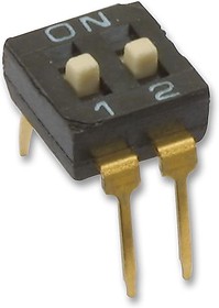 Фото 1/2 A6TN-2104, Switch DIP OFF ON SPST 2 Raised Slide 0.025A 24VDC PC Pins 2.54mm Thru-Hole Stick