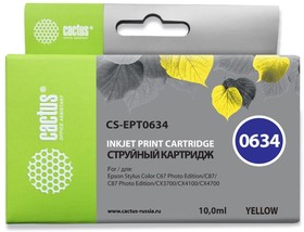 Фото 1/9 Картридж струйный Cactus CS-EPT0634 T0634 желтый (10мл) для Epson Stylus C67/C87/CX3700/ CX4100/CX4700