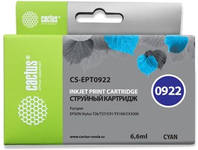 Фото 1/4 Картридж струйный Cactus CS-EPT0922 T0922 голубой (6.6мл) для Epson Stylus C91/CX4300/T26/T27/ TX106/TX109/TX117/TX119