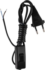 Сетевой шнур с вилкой и проходным выключателем шввп 2x0,5 черный 1,7 м 99927948