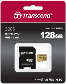 Фото 1/4 TS128GUSD500S, Флеш карта microSD 128GB Transcend microSDXC Ultimate UHS-I U3, V30, (SD адаптер), MLC