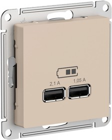 Фото 1/3 Systeme Electric AtlasDesign Песочный Розетка USB A+A, 5В/2,1 А, 2х5В/1,05 А, механизм