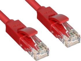 GCR-LNC604-0.3m, Патч-корд прямой 0.3m UTP кат.6, красный, позолоченные контакты, 24 AWG, литой, ethernet high speed,