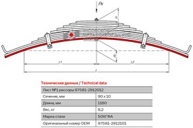 Фото 1/2 97581-2912101, 97581-2912101_лист рессоры!коренной задней №1,2, 90х10, L1160 мм\МАЗ-97581