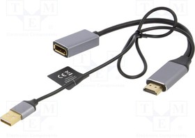 A-HDMIM-DPF-02, Адаптер; гнездо DisplayPort,вилка HDMI,вилка USB A; 0,1м
