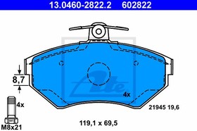 13.0460-2822.2, Колодки тормозные дисковые передн, AUDI: A4 1.6/1.8/1.8 quattro/1.9 TDI 94-01, A4 Avant 1.6/1.8/1.8