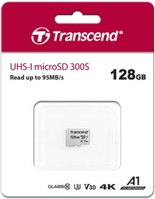 Фото 1/10 TS128GUSD300S, Флеш карта microSD 128GB Transcend microSDXC Class 10 UHS-I U3, V30, A1, (без адаптера), TLC