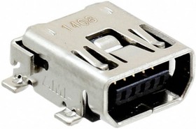 Фото 1/2 1734328-1, Разъем Mini USB тип AB, USB 2.0, розетка, 5 вывод(-ов), Поверхностный Монтаж (SMD), Прямой Угол