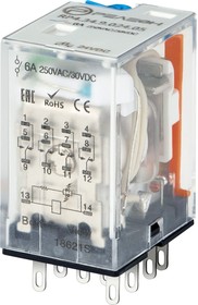 Промежуточное реле 4 CO контакта 6А ;= 110В DC; блокируемая кнопка проверки + LED, RP434911005