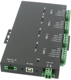 USB2-4COMi-Si-TB, 4-портовый преобразователь USB в RS-232/422/485 в мет. корпусе, крепление на DIN-рейку