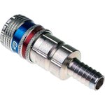 103202004, Brass, Steel Pneumatic Quick Connect Coupling, 10mm Hose Barb