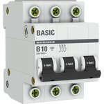 Выключатель автоматический модульный 3п B 10А 4.5кА ВА 47-29 Basic EKF mcb4729-3-10-B
