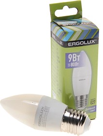 LED-C35-9W-E27-6K, Лампа светодиодная Е27 C35 9W (80W) 220V холодный ERGOLUX