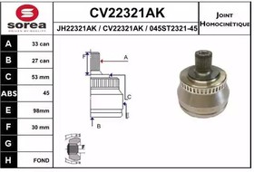 CV22321AK, CV22321AK_ШРУС наружный! 33x27 ABS 45\ Audi A4, Skoda Superb, VW Passat 1.9TDI 98-07