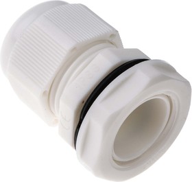 Фото 1/3 NGM20S-WHT, NGM Series White Nylon Cable Gland, M20 Thread, 6mm Min, 12mm Max, IP68