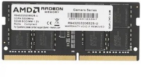 Фото 1/2 Модуль памяти AMD Radeon R9 Gamer Series Gaming Memory R9432G3206S2S-UO 32GB DDR4 3200 SO DIMM Non-ECC, CL16 1.2V, Bulk/Tray