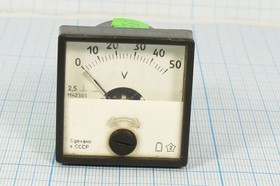 Фото 1/2 Головка измерительная Вольтметр, размер 40x40 мм, 50В, марка М42303, точность 2.5