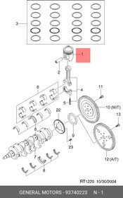 93740223, Поршень ДВС CHEVROLET: AVEO+KALOS(T200) 2003-2008