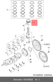 Фото 1/2 93745503, Поршень ДВС Chevrolet CRUZE (300) 2010-2017, CRUZE (305) 2012-2017, LACETTI J200 2003-2012.