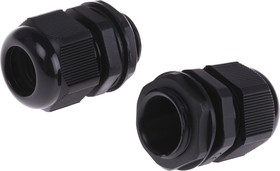 Фото 1/2 NGM25-BLK, NGM Series Black Nylon Cable Gland, M25 Thread, 13mm Min, 18mm Max, IP68