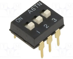 Фото 1/3 A6TN-3104, Switch: DIP-SWITCH; Poles number: 3; ON-OFF; 0.025A/24VDC; Pos: 2