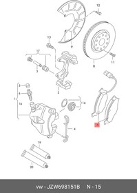 Фото 1/2 Колодки тормозные передние VAG JZW 698 151B