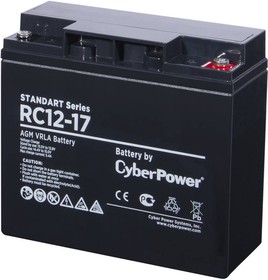 Фото 1/5 Аккумуляторная батарея CyberPower RC 12-17 12В/17Ач, клемма Болт М6 (181х76х167мм (167мм); 5,4кг; Срок службы 6лет)