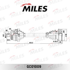 Фото 1/3 GC01009, Вал привода VW Passat (94-05) AUDI A4 передний левый MILES