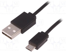Фото 1/2 50499, Кабель USB 2.0 вилка USB A,вилка micro USB B 1м черный