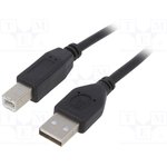 CCP-USB2-AMBM-6, Кабель; USB 2.0; вилка USB A,вилка USB B; позолота; 1,8м; черный