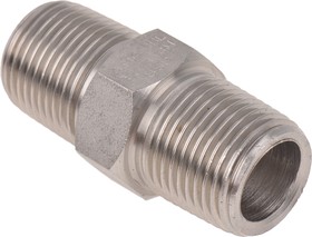 Фото 1/3 Stainless Steel Pipe Fitting, Straight Hexagon Nipple Joint, Male R 3/8in x Male R 3/8in