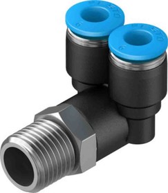 QSYL-1/4-6, Y Threaded Adaptor, Push In 6 mm to Push In 6 mm, Threaded-to-Tube Connection Style, 153174