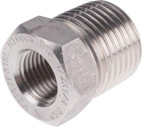 Фото 1/3 Stainless Steel Pipe Fitting, Straight Hexagon Bush, Male R 1/2in x Female Rc 1/4in