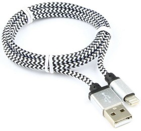 Кабель Gembird USB 2.0 Cablexpert CC-ApUSB2sr1m, AM/Lightning 8P, 1м, нейлоновая оплетка, алюминиевые разъемы, серебристый, пакет