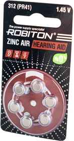 Фото 1/4 ROBITON HEARING AID R-ZA312-BL6 312 PR41 DA312 V312A BL6, Элемент питания