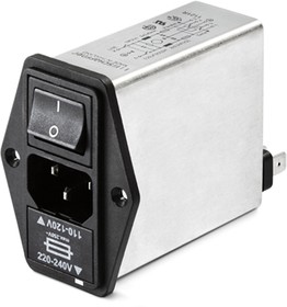 Фото 1/2 FN393-1-05-11, Filtered IEC Power Entry Module, IEC C14, General Purpose, 1 А, 250 В AC, 2-Pole Switch