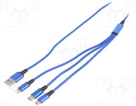 AK-USB-27, Кабель; USB 2.0; никелированные; 1,2м; синий; текстильная