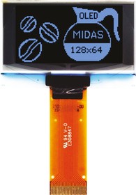 MCOT128064BY-BM, 1.54in Blue Passive matrix OLED Display 128 x 64pixels TAB I2C, Parallel, SPI Interface