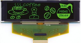 MCOT256064BA-GM, 3.12in Green Passive matrix OLED Display 256 x 64pixels TAB Multi Interface