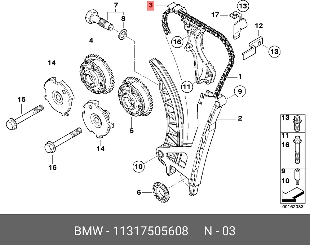 Успокоитель цепи BMW mot.N42/N46 11 31 7 505 608 | купить в розницу и оптом