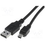 AK-300108-018-S, Cable; USB 2.0; USB A plug,USB B mini plug; nickel plated; 1.8m