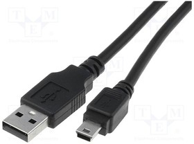 Фото 1/2 AK-300108-030-S, Cable; USB 2.0; USB A plug,USB B mini plug; nickel plated; 3m