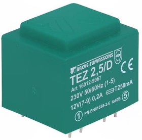 TEZ2.5/D230/12V, Трансформатор: залитый, 2,5ВА, 230ВAC, 12В, 208,3мА, PCB, IP00, 100г