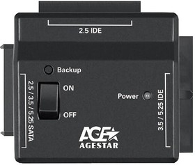 Фото 1/2 Адаптер-переходник для HDD AgeStar FUBCP2 IDE SATA SATA пластик черный 2.5" 3.5" 5.25"